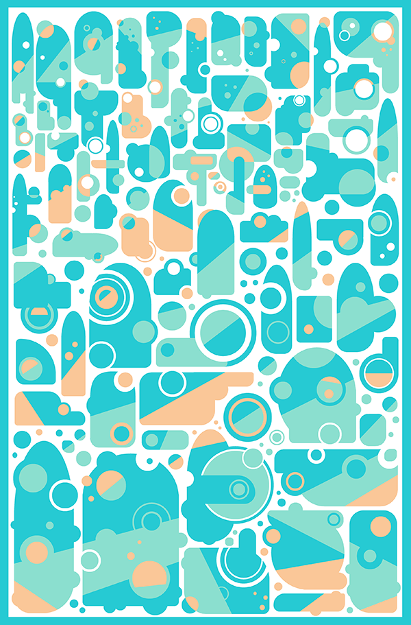 Abstract blue and orange shapes tea towel